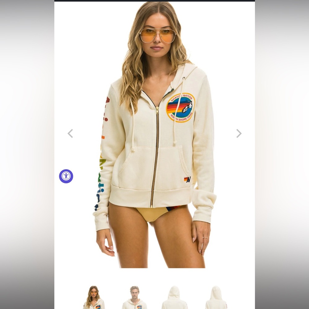 AVIATOR NATION NORTH SHORE HOODIE - VINTAGE WHITE SIZE SMALL LIKE NEW